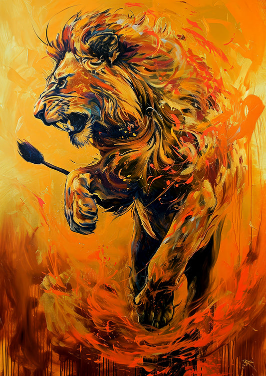 Fireborn Majesty – Big Cat Wall Art Poster Print, Modern Vibrant Lion Design, Available Framed