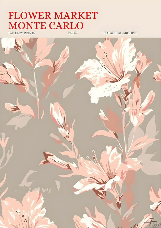 Flower Market Monte Carlo - Colourful Vintage Botanical Wall Art, Modern Floral Design, Available Framed