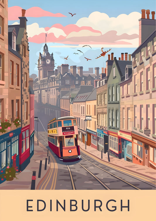 Timeless Edinburgh – Travel Wall Art Poster Print, Modern Colourful Minimalist Design, Available Framed