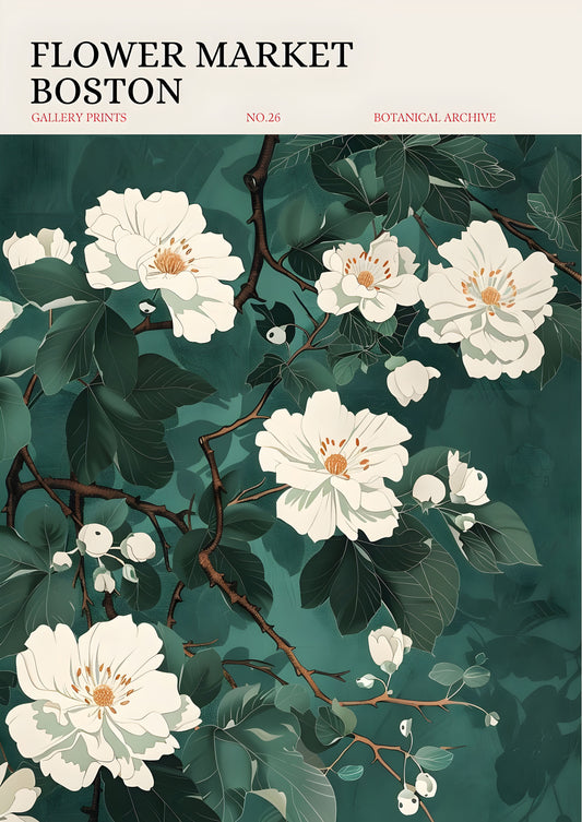 Flower Market Boston - Colourful Vintage Botanical Wall Art, Modern Floral Design, Available Framed