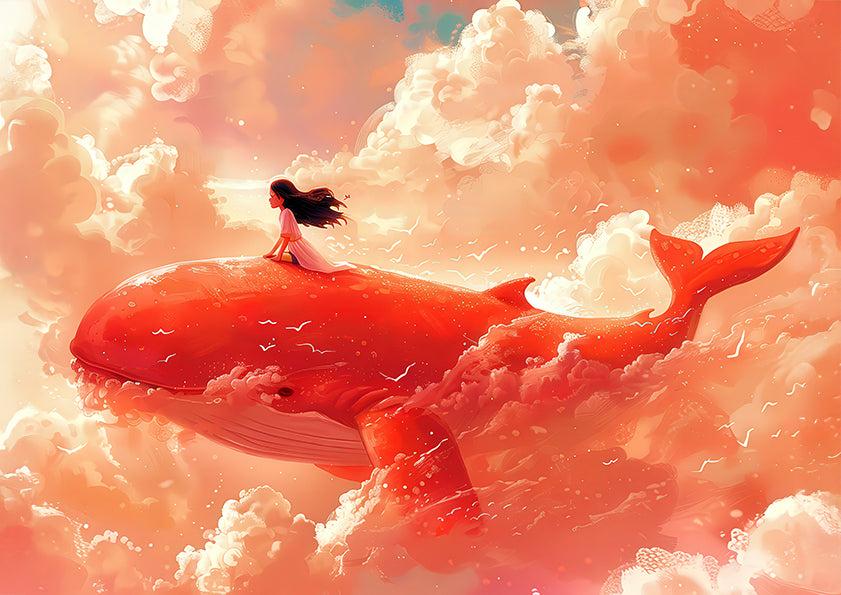 The Girl and the Cloud Swimmer Poster Print