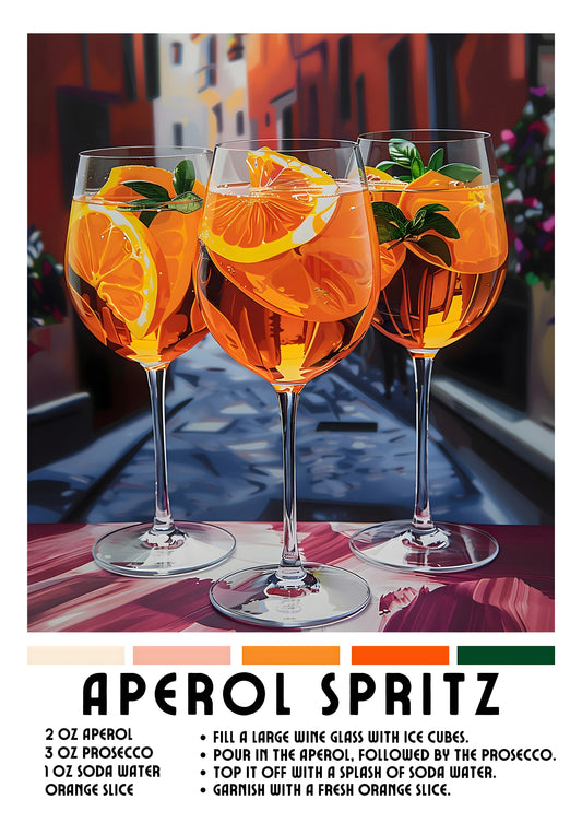 Aperol Spritz Perfect Pour  – Cocktail Poster Print, Vibrant Home Bar Wall Art, Available Framed