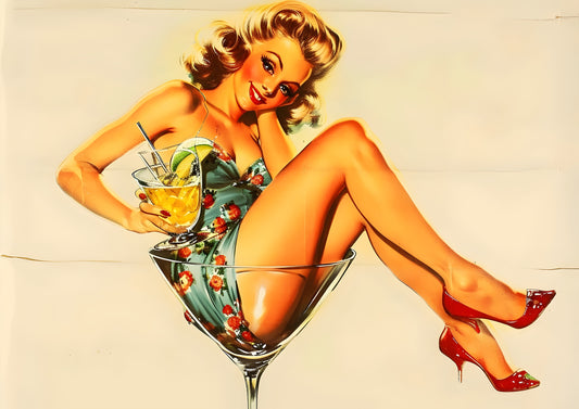Miss Martini  – Cocktail Poster Print, Vibrant Retro Pin Up Girl Bar Wall Art, Available Framed