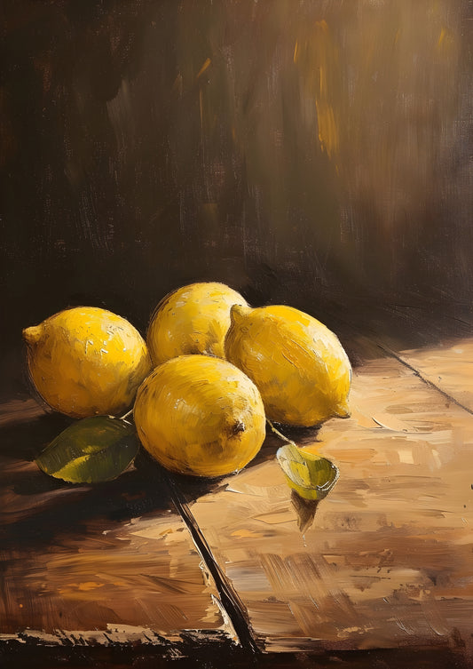 Sunlit Citrus - Kitchen Poster Print, Rustic Fruit Wall Art, Available Framed