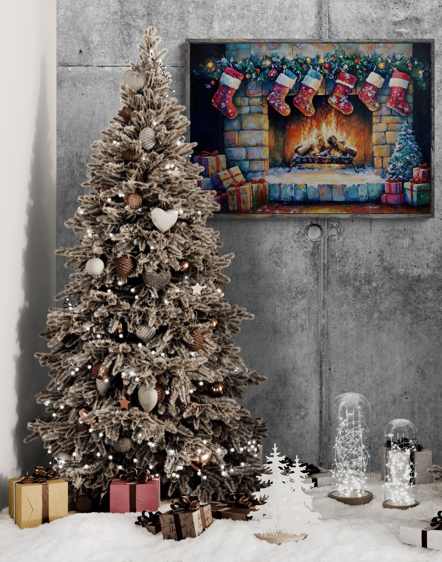 The Warmest Night - Christmas Poster Print, Stockings Above the Fireplace Wall Art, Available Framed