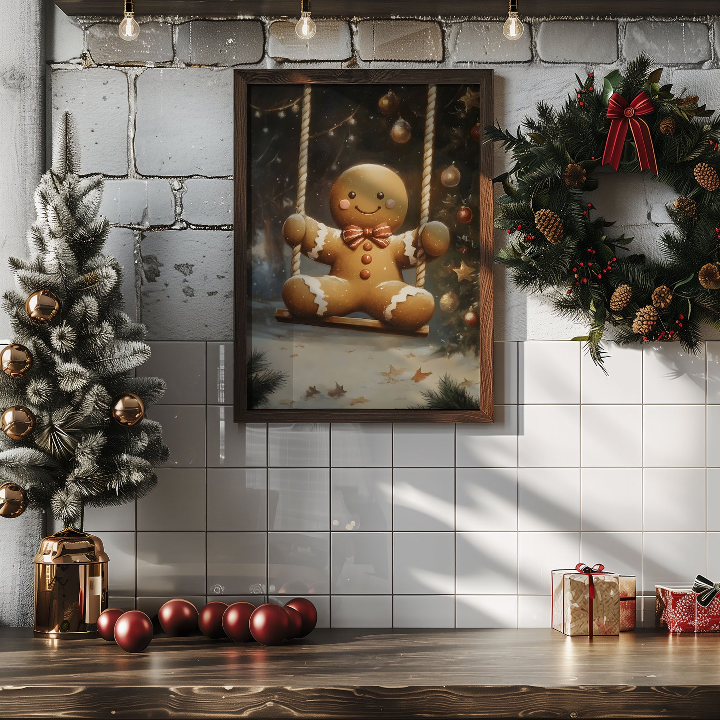 Sugarplum Ride - Christmas Poster Print, Gingerbread Man Wall Art, Available Framed