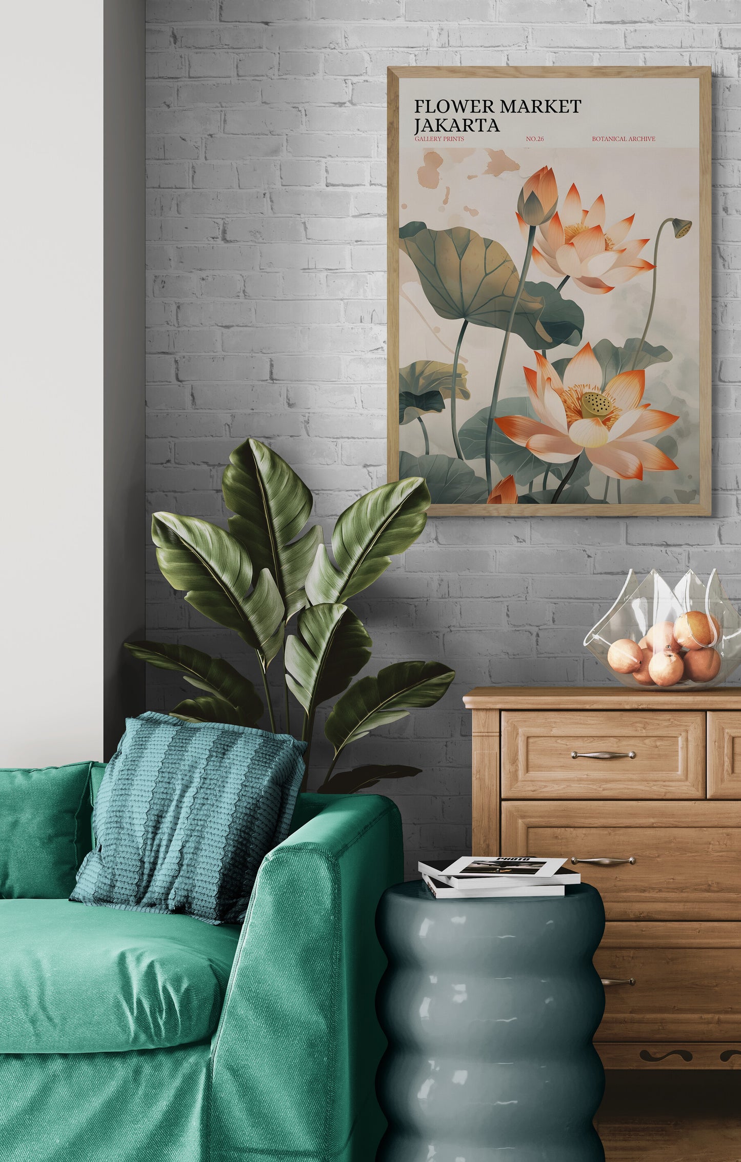 Flower Market Jakarta - Colourful Vintage Botanical Wall Art, Modern Floral Design, Available Framed