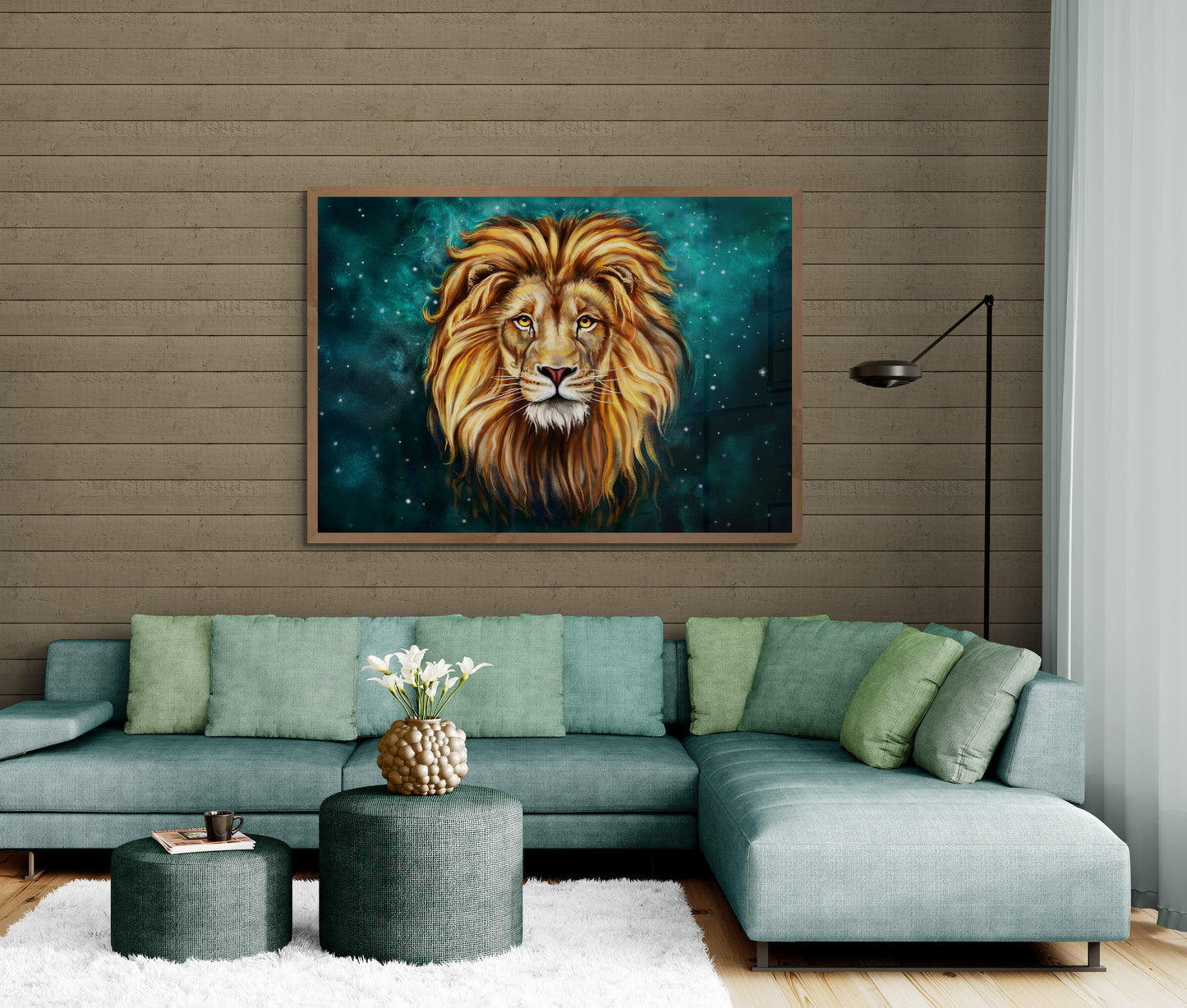 Leo's Realm – Big Cat Wall Art Poster Print, Modern Vibrant Lion Design, Available Framed