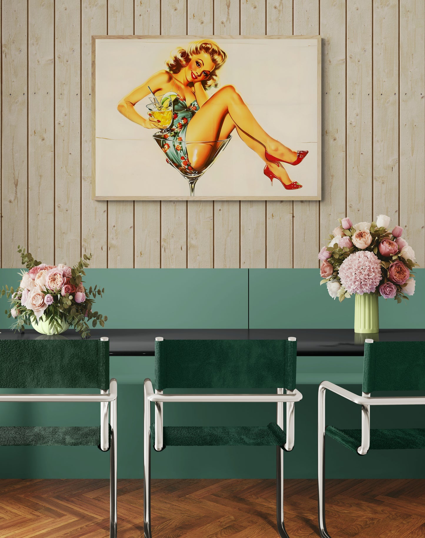 Miss Martini – Cocktail Poster Print, Vibrant Retro Pin Up Girl Bar Wall Art, Available Framed