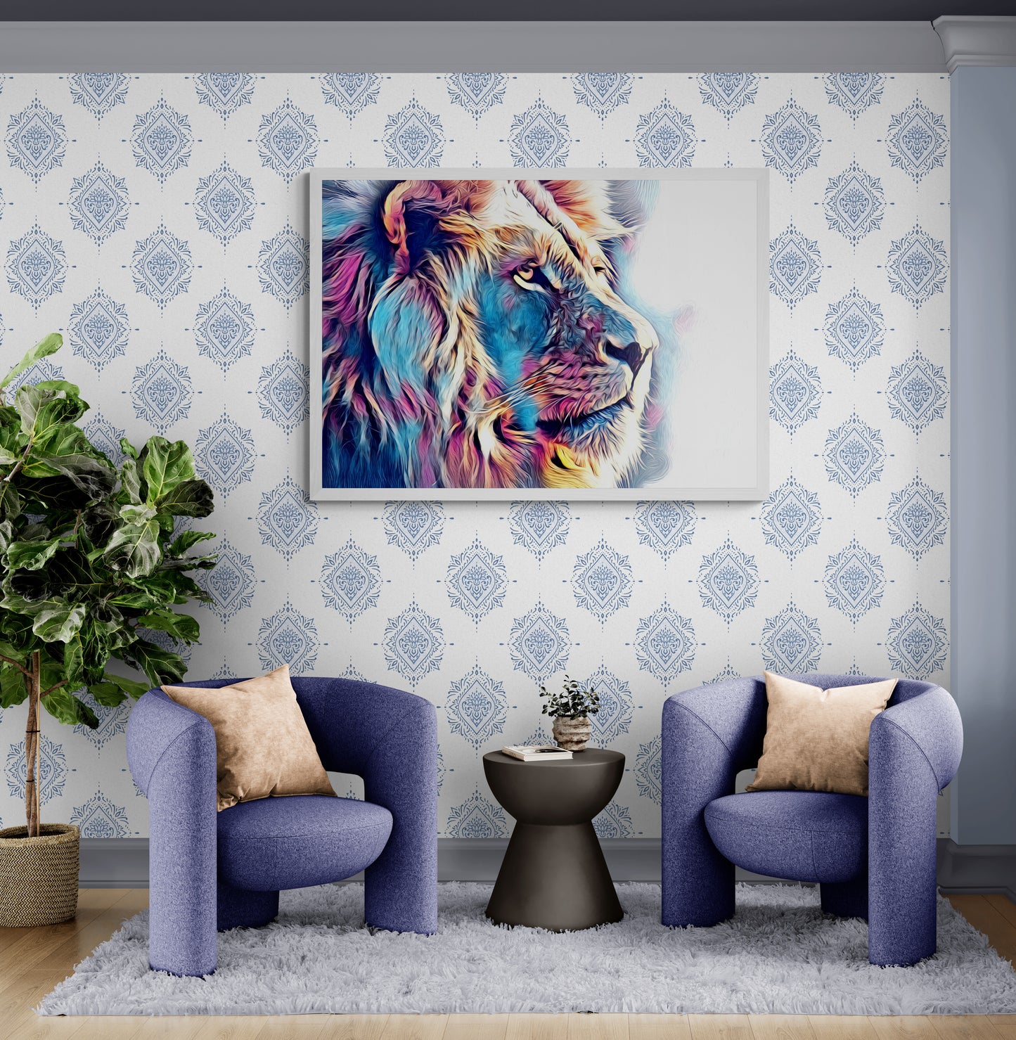 Chromatic King – Big Cat Wall Art Poster Print, Modern Vibrant Lion Design, Available Framed