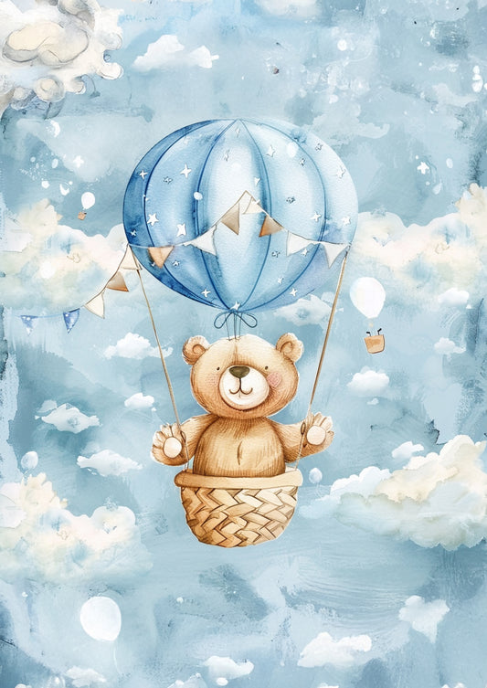 Bear in the Blue Balloon Poster Print