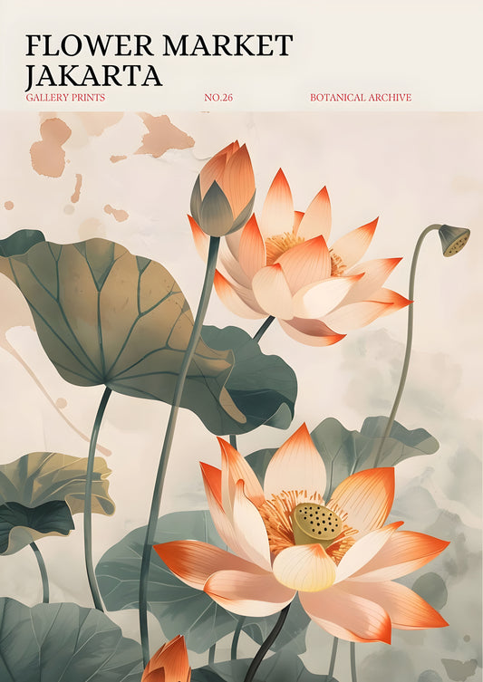 Flower Market Jakarta - Colourful Vintage Botanical Wall Art, Modern Floral Design, Available Framed