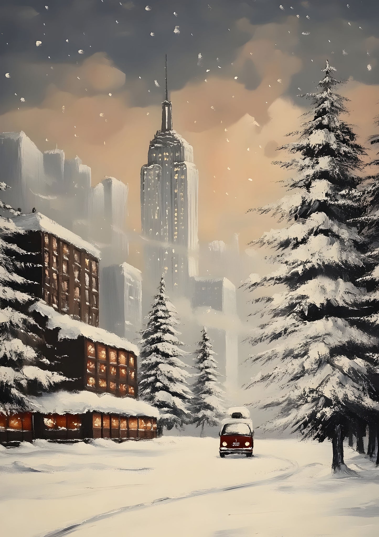 Driving Home For Christmas -  New York Christmas Poster Print, City Winter Scene Wall Art, Available Framed