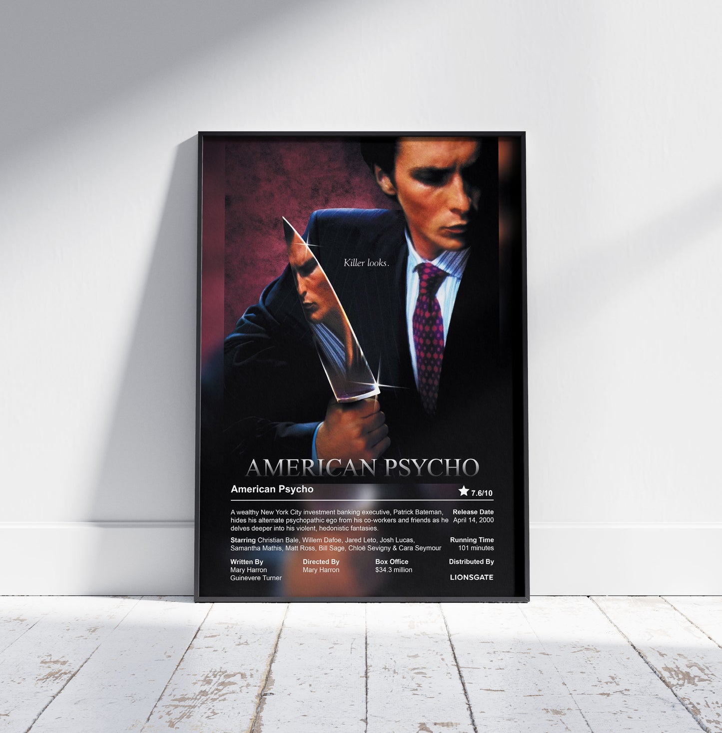 American Psycho Movie Poster - Christian Bale 2000 Psychological Horror Film Poster Print