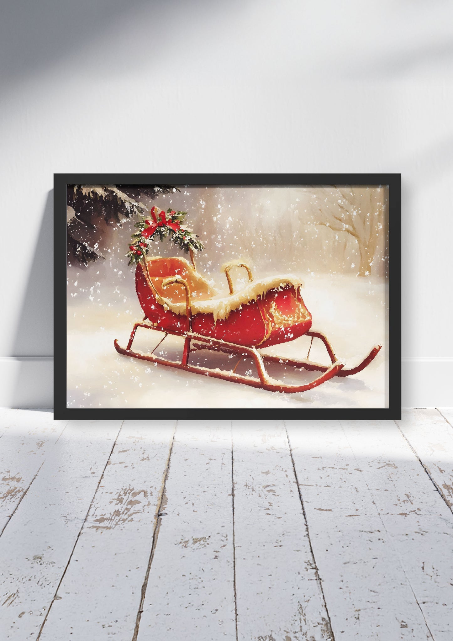 The Waiting Sleigh - Christmas Poster Print, Santa's Sleigh Wall Art, Available Framed