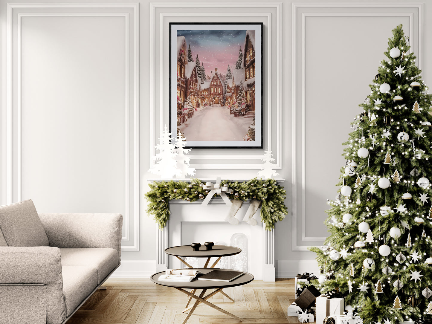 Enchanted Christmas Village - Christmas Poster Print, Peaceful Winter Scene Wall Art, Available Framed