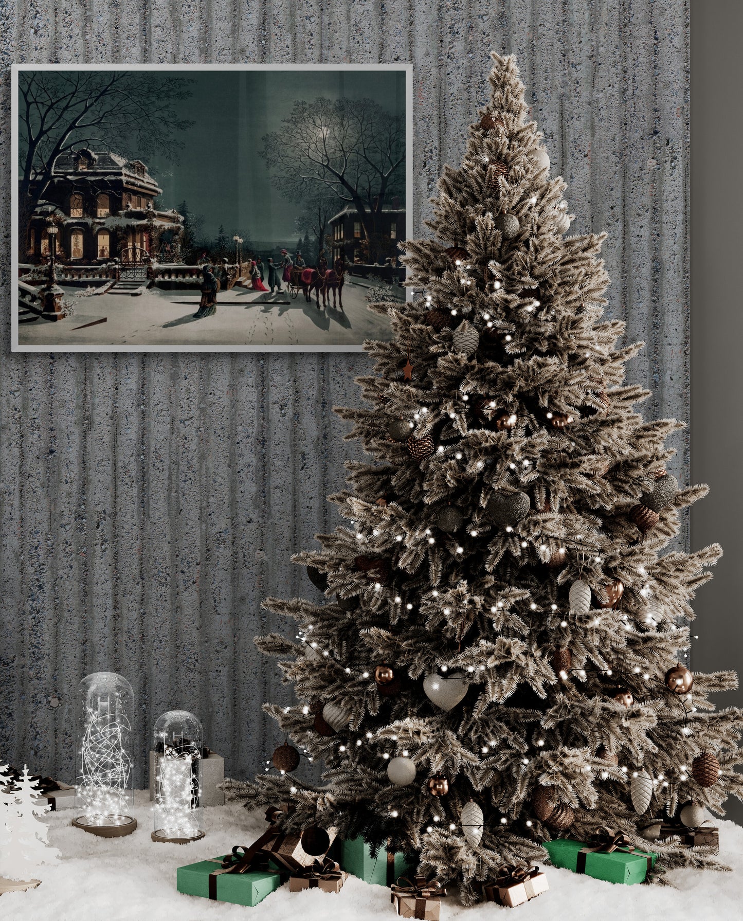 Victoria Winter Evening - Christmas Poster Print, Snowy Period Christmas Scene Wall Art, Available Framed