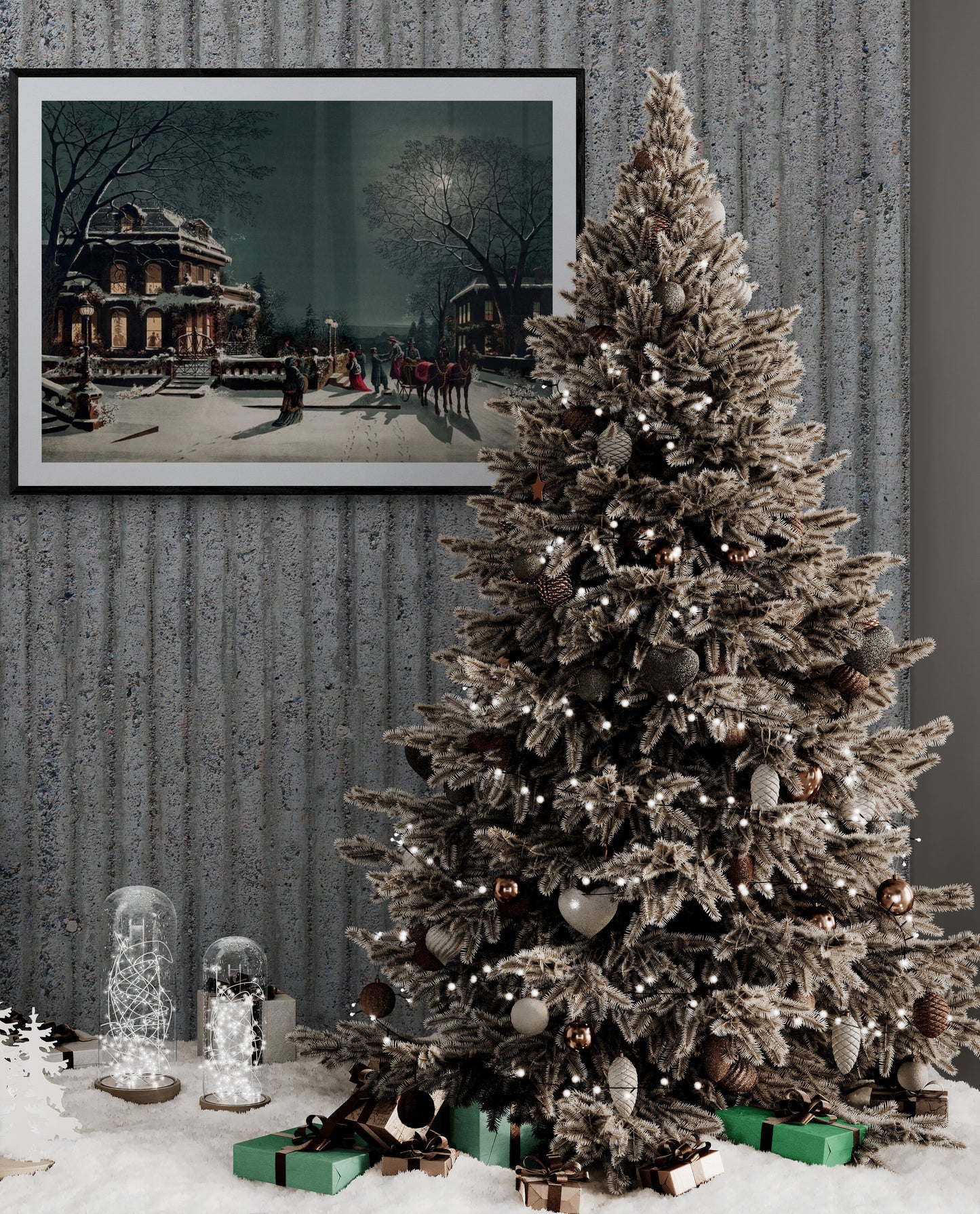 Victoria Winter Evening - Christmas Poster Print, Snowy Period Christmas Scene Wall Art, Available Framed