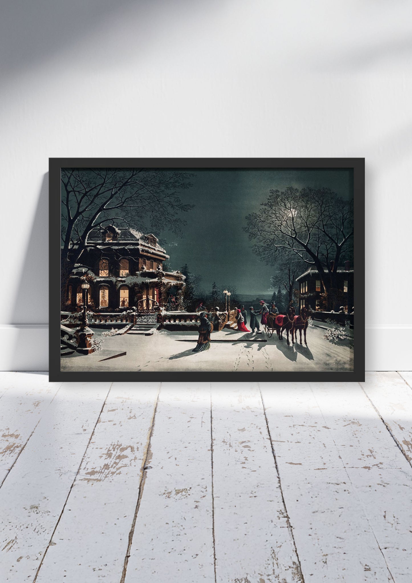 Victoria Winter Evening - Christmas Poster Print, Snowy Period Christmas Scene Wall Art, Available Framed