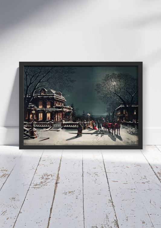 Victoria Winter Evening - Christmas Poster Print, Snowy Period Christmas Scene Wall Art, Available Framed