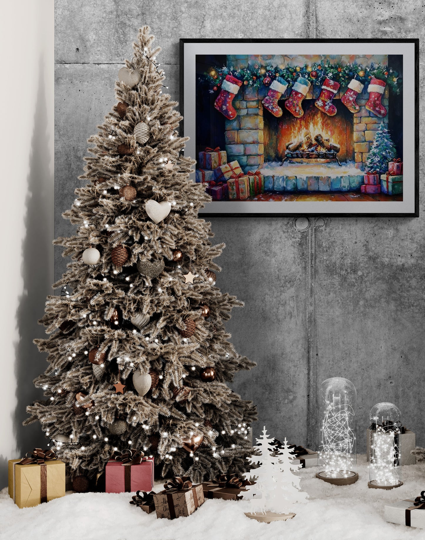 The Warmest Night - Christmas Poster Print, Stockings Above the Fireplace Wall Art, Available Framed