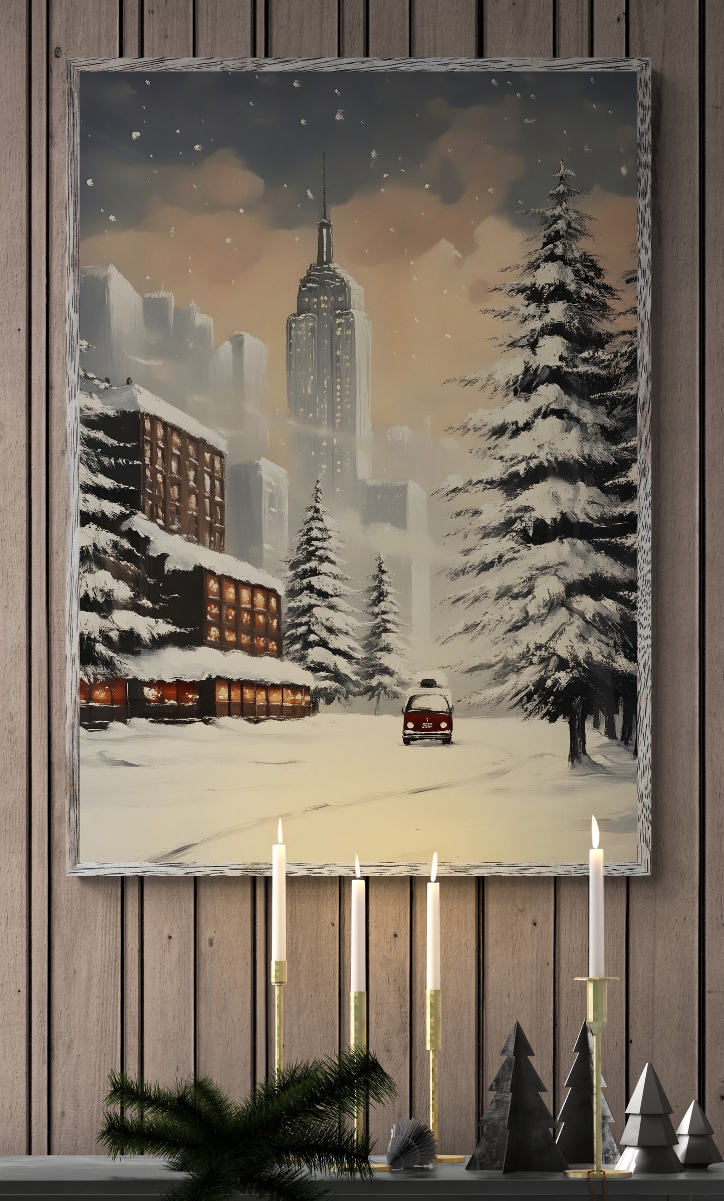 Driving Home For Christmas -  New York Christmas Poster Print, City Winter Scene Wall Art, Available Framed