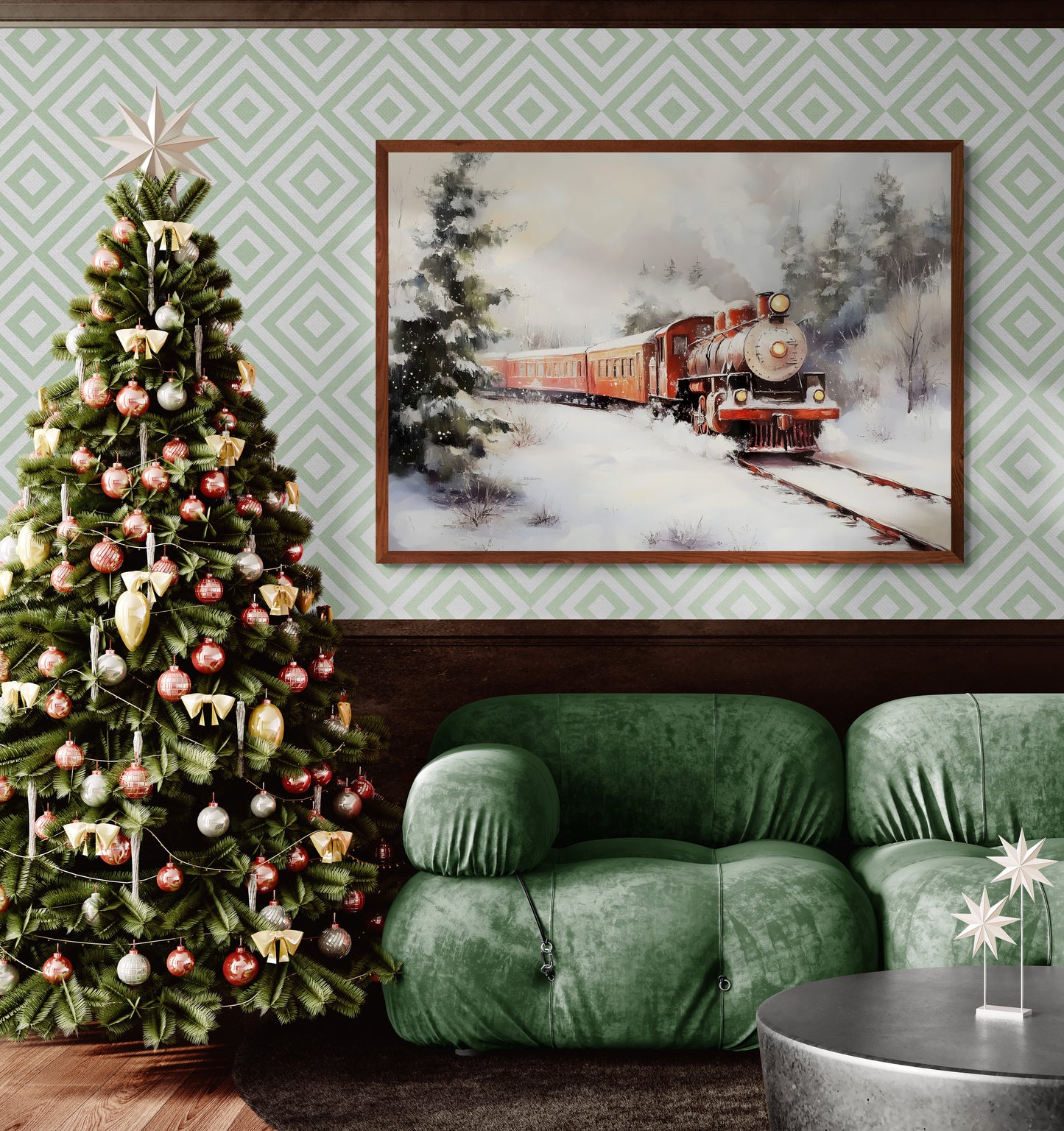 The Christmas Express - Christmas Poster Print, Snowy Train Scene Wall Art, Available Framed