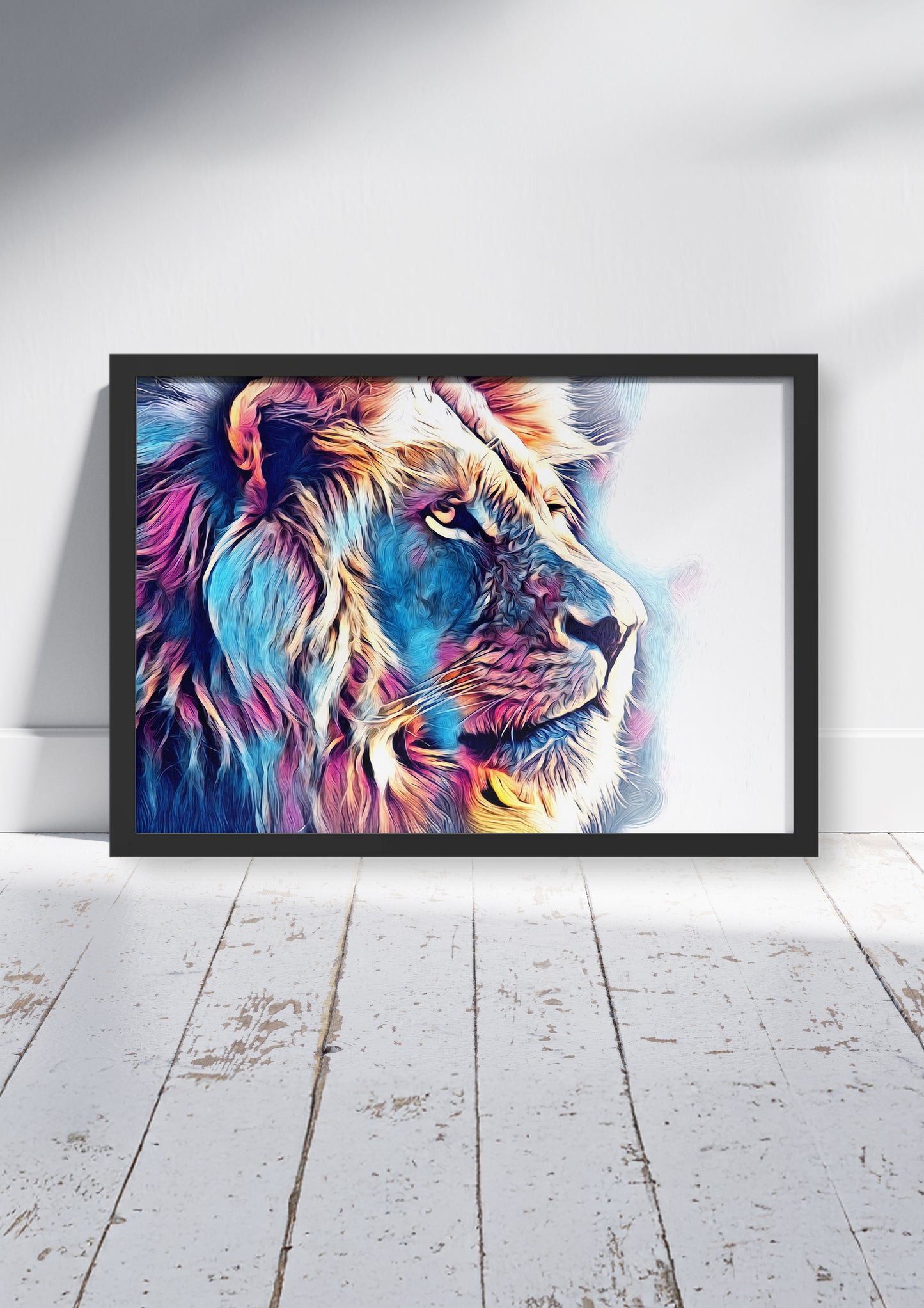 Chromatic King – Big Cat Wall Art Poster Print, Modern Vibrant Lion Design, Available Framed