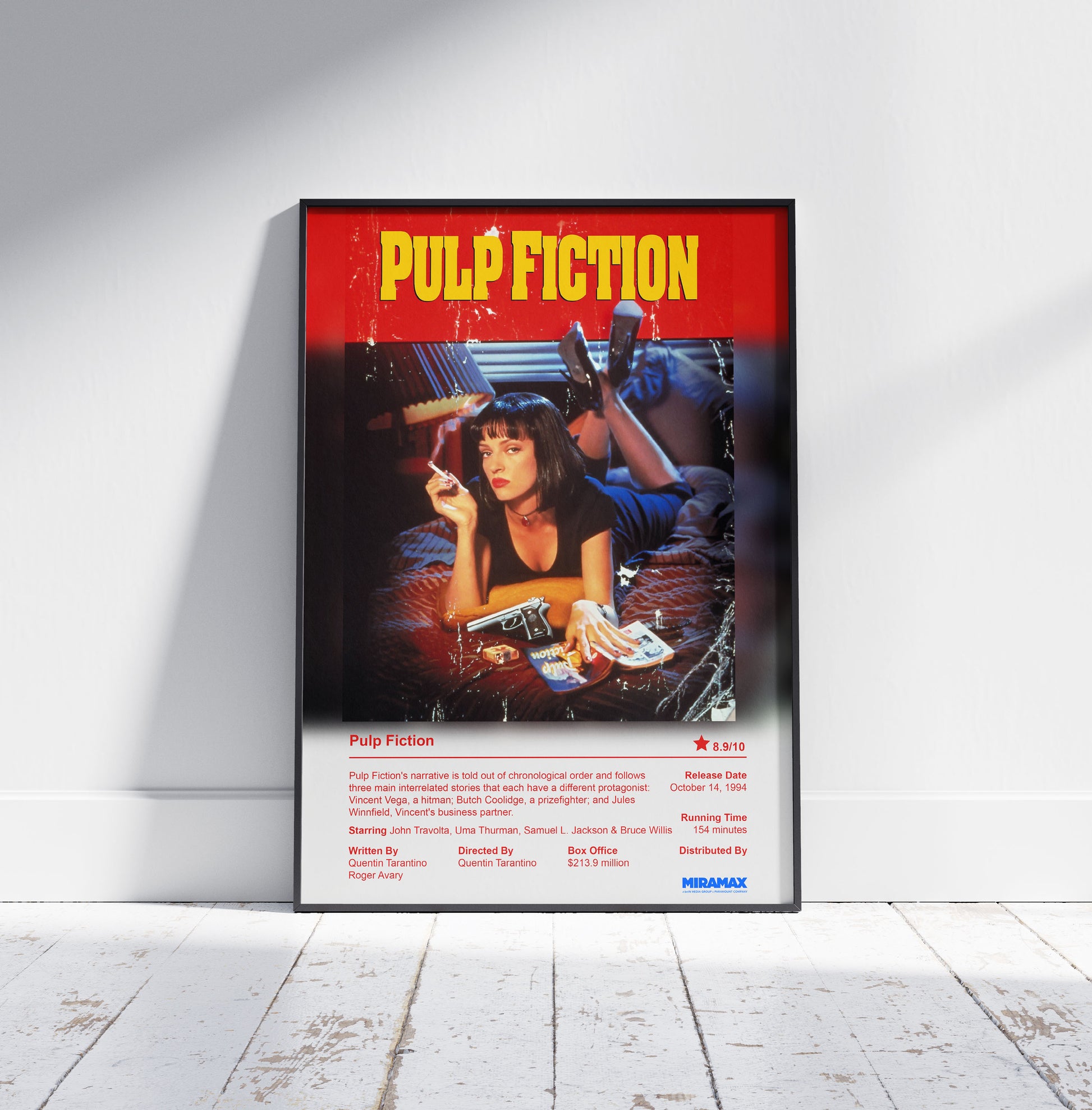Pulp Fiction Movie Poster Uma Thurman 1994 Crime Film Poster Print