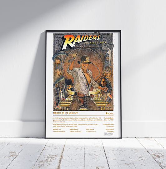 Raiders of the Lost Ark Movie Poster - Harrison Ford 1981 Action Adventure Indiana Jones Film Poster Print