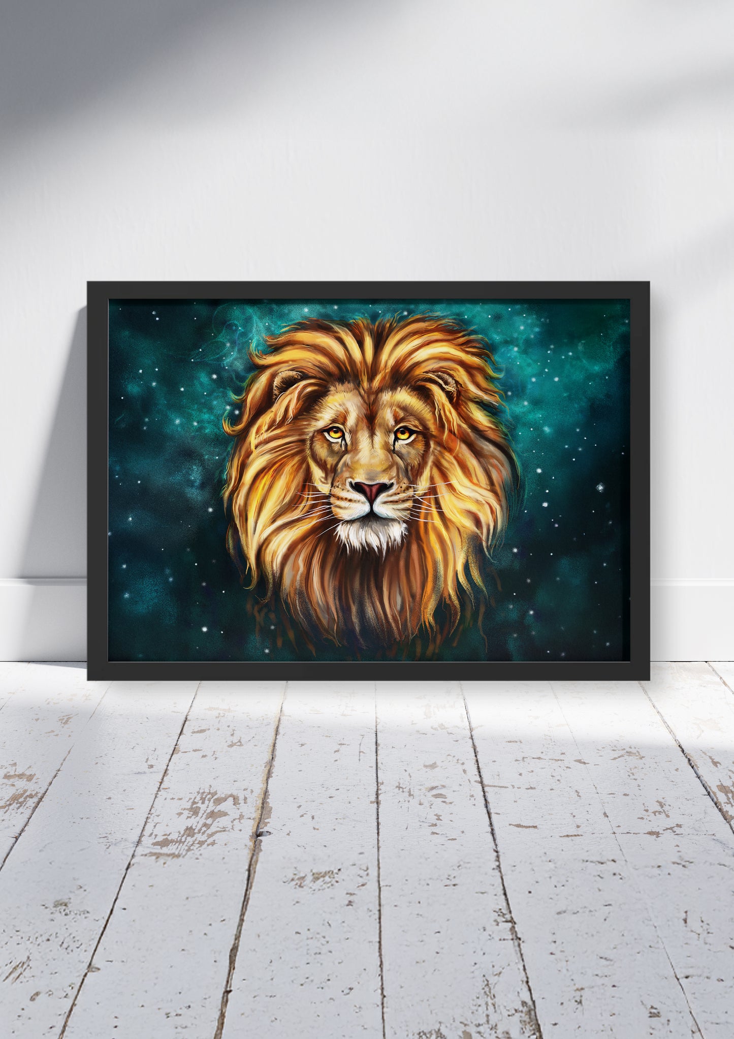 Leo's Realm – Big Cat Wall Art Poster Print, Modern Vibrant Lion Design, Available Framed