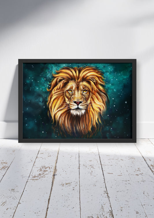 Leo's Realm – Big Cat Wall Art Poster Print, Modern Vibrant Lion Design, Available Framed